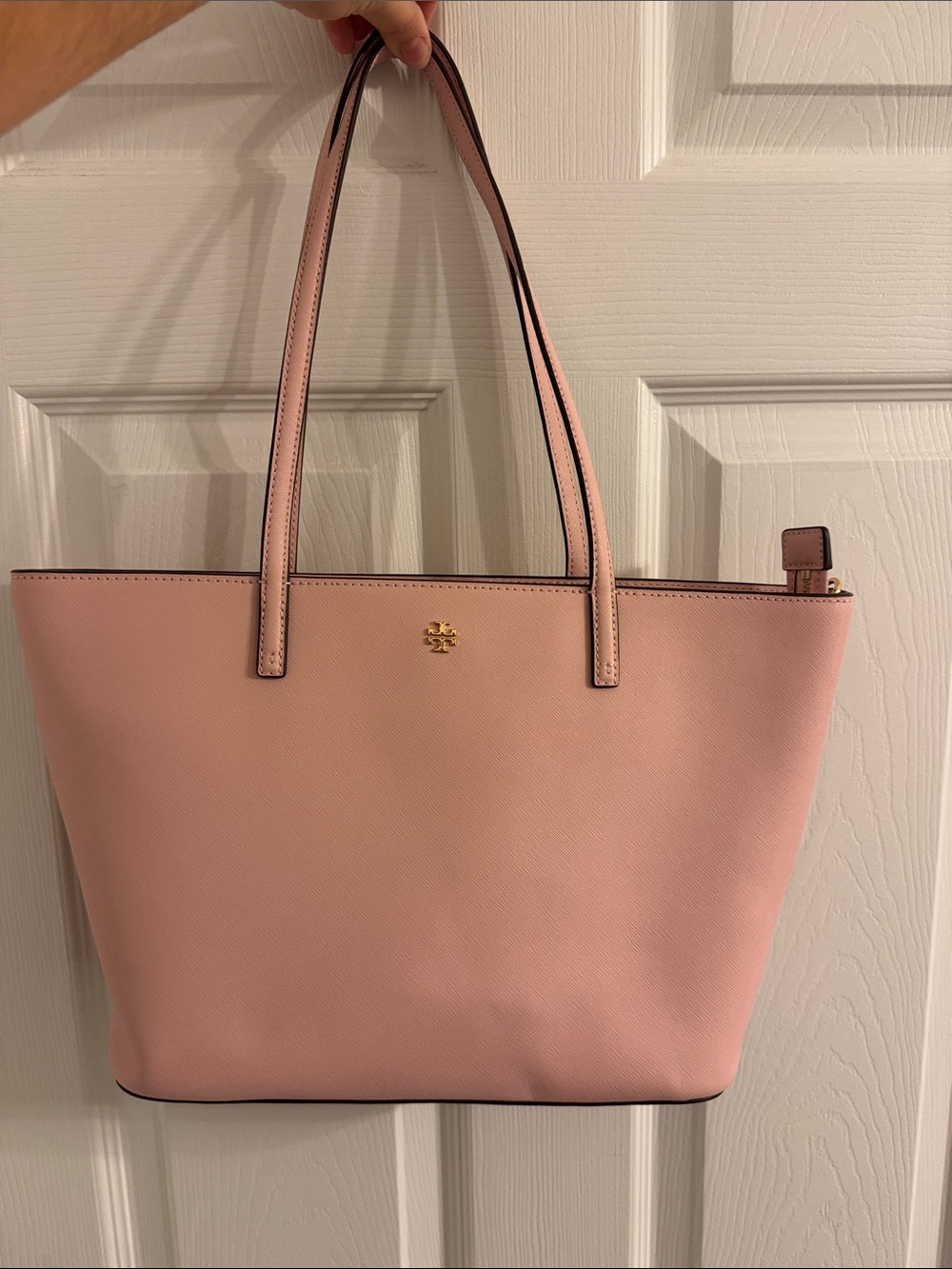 Tory Burch Blush Pink Leather Tote with Gold Hardware